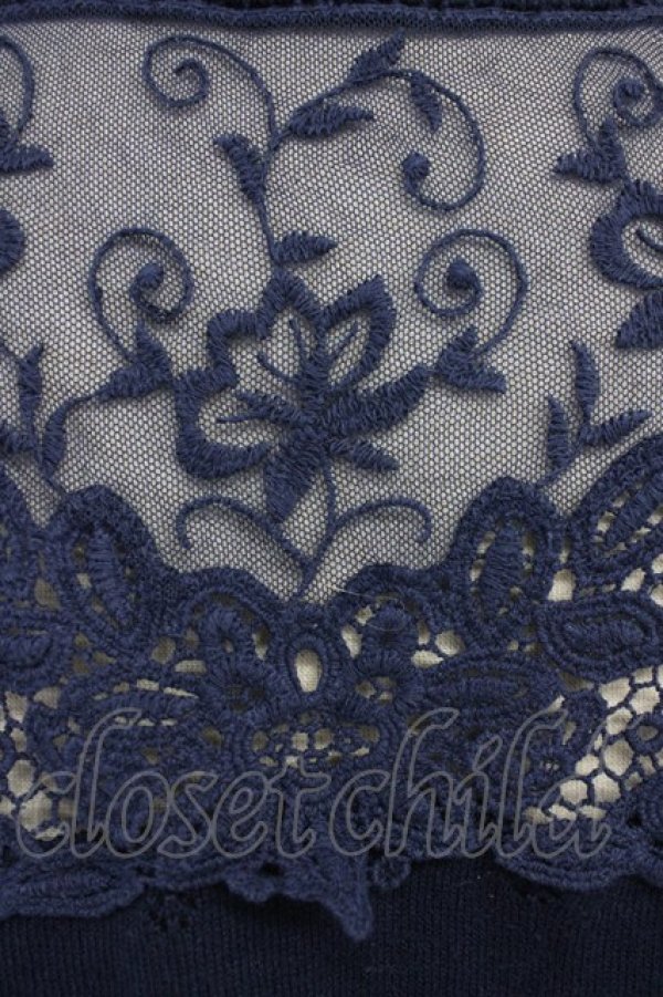 画像3: axes femme / 肩レース透かしニットカーディガン  ネイビー T-25-10-19-019-AX-TO-SA-ZI (3)