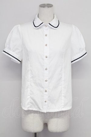 画像: Blue rouge / ライン襟半袖ブラウス  白Ｘ黒 T-25-10-24-001-CA-BL-SA-ZT