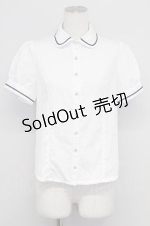 画像: Blue rouge / ライン襟半袖ブラウス  白Ｘ黒 T-25-10-24-001-CA-BL-SA-ZT389