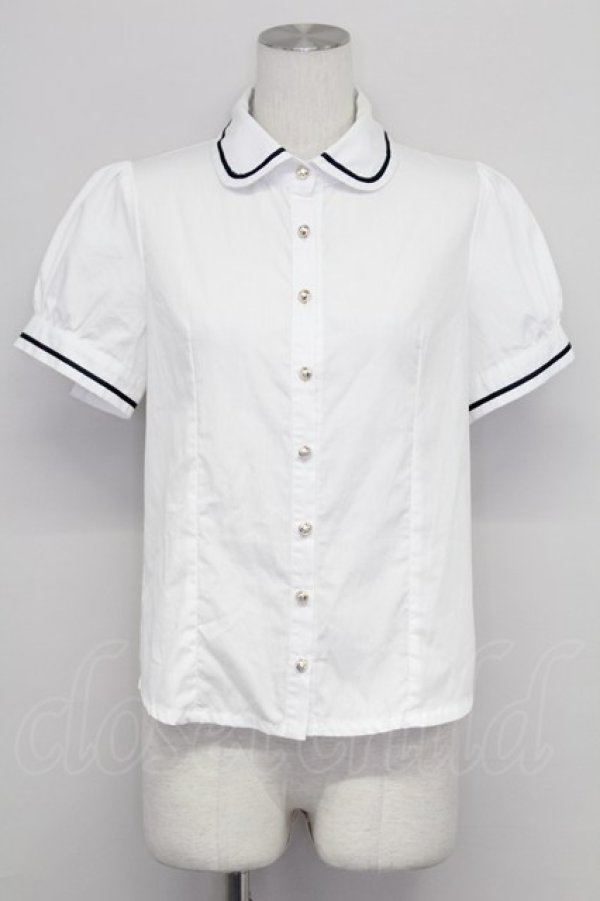 画像1: Blue rouge / ライン襟半袖ブラウス  白Ｘ黒 T-25-10-24-001-CA-BL-SA-ZT (1)