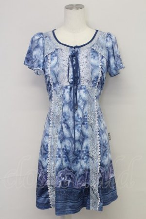 画像: OZZ ANGELO / 天使窓風プリント半袖チュニック  青 T-25-10-24-021-OO-TO-SA-ZT410