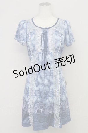 画像: OZZ ANGELO / 天使窓風プリント半袖チュニック  青 T-25-10-24-021-OO-TO-SA-ZT410