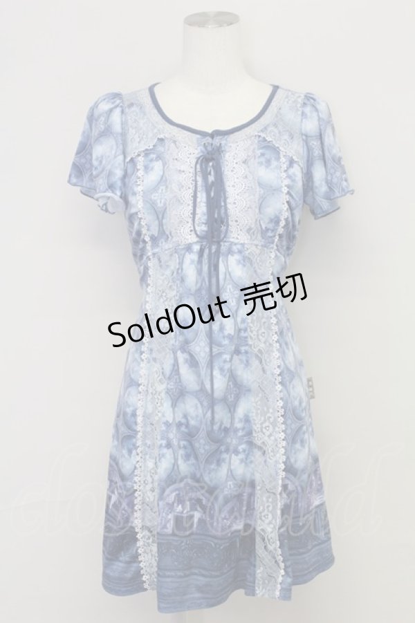 画像1: OZZ ANGELO / 天使窓風プリント半袖チュニック  青 T-25-10-24-021-OO-TO-SA-ZT410 (1)