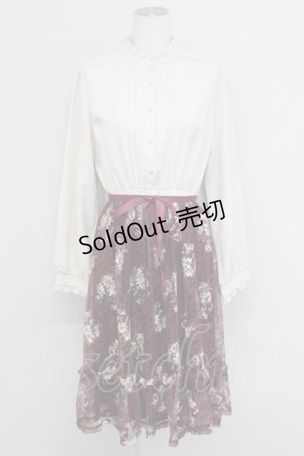 画像1: axes femme / マーガレット柄ハイネックワンピース  ワイン T-25-10-24-022-AX-OP-SA-ZT413 (1)