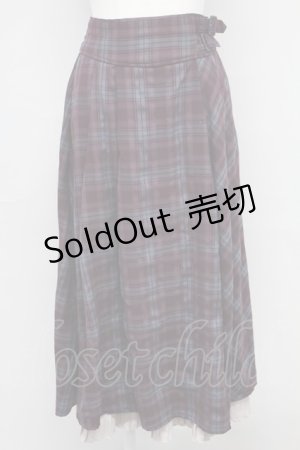 画像: axes femme / ベルト付チェック柄ロングスカート  ワイン T-25-10-24-030-AX-SK-SA-ZT