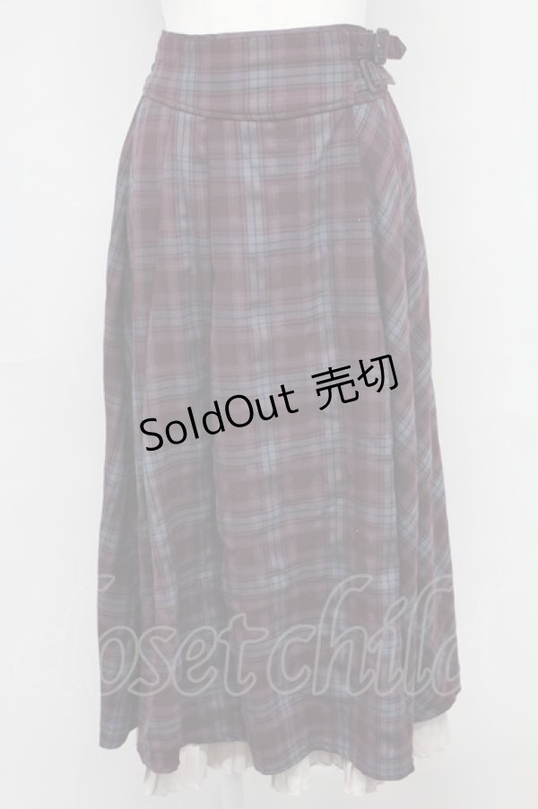 画像1: axes femme / ベルト付チェック柄ロングスカート  ワイン T-25-10-24-030-AX-SK-SA-ZT (1)