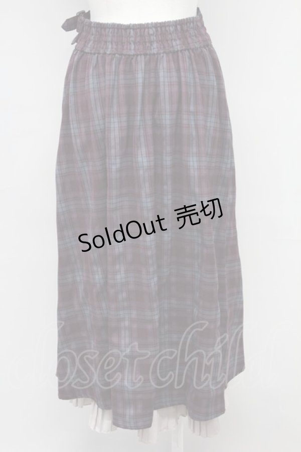画像2: axes femme / ベルト付チェック柄ロングスカート  ワイン T-25-10-24-030-AX-SK-SA-ZT (2)