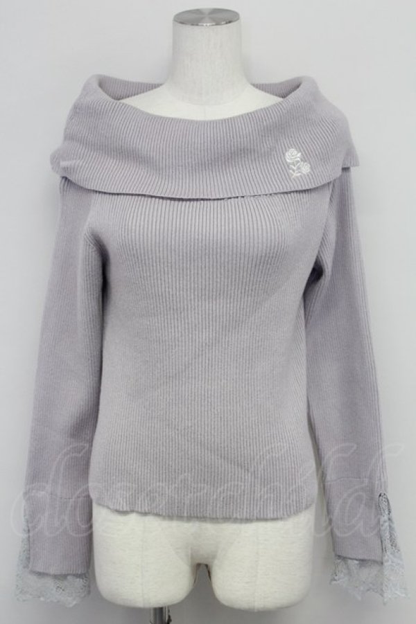 画像1: axes femme / ローズ刺繍オフショルニット  ラベンダー T-25-10-24-006-AX-TO-SA-ZT (1)