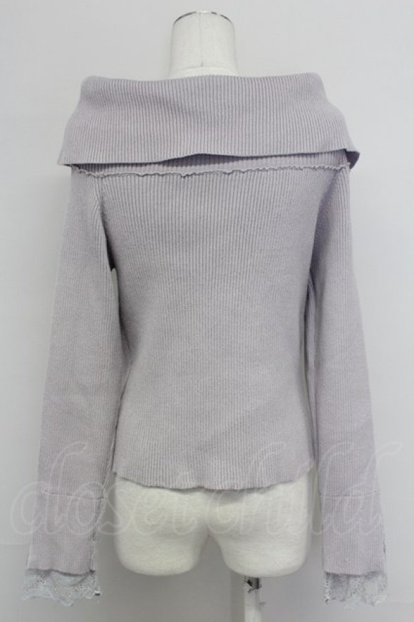 画像2: axes femme / ローズ刺繍オフショルニット  ラベンダー T-25-10-24-006-AX-TO-SA-ZT (2)