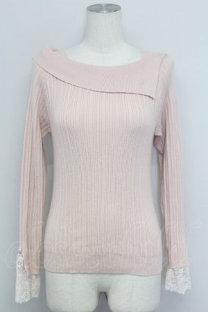 画像: axes femme / ロゴ刺繍入オフショルニット  ピンク T-25-10-24-008-AX-TO-SA-ZT