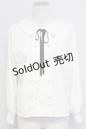 画像: axes femme / リボン付ダブルボタンブラウス  キナリ T-25-10-24-003-AX-BL-SA-ZT389