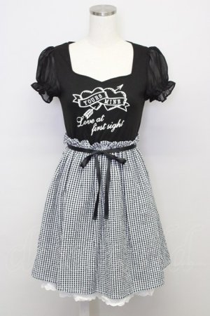 画像: Ank Rouge / ハートアロープリントギンガムチェック切替半袖ワンピース  黒Ｘ白チェック T-25-10-25-028-CA-OP-SA-ZT428
