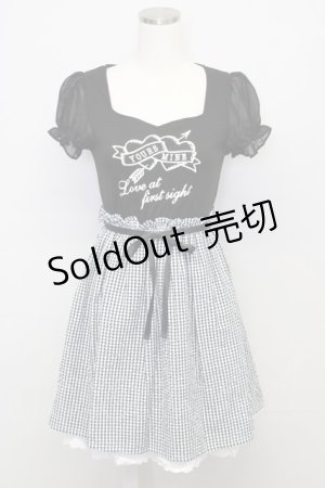 画像: Ank Rouge / ハートアロープリントギンガムチェック切替半袖ワンピース  黒Ｘ白チェック T-25-10-25-028-CA-OP-SA-ZT428