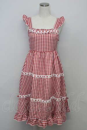 画像: Cherirulu Chocola / ギンガムチェックジャンパースカート S 赤Ｘシロ T-25-10-25-014-LO-OP-SA-ZT416