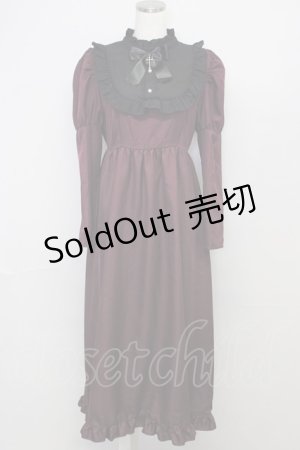 画像: majoretty / リボンクロスフリルハイネックワンピース L ボルドー T-25-10-25-015-LO-OP-SA-ZT416