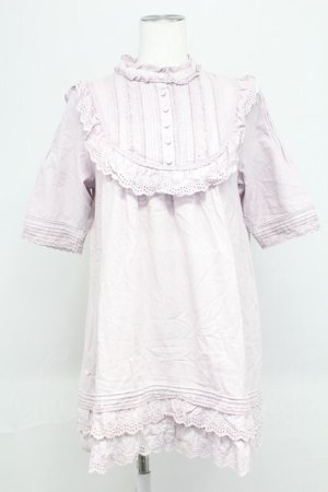画像: PINK HOUSE / ローズレース半袖チュニックブラウス  ラベンダー T-25-10-29-001-LO-BL-SA-ZT