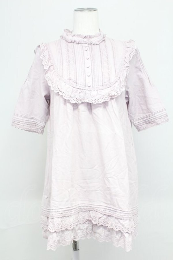 画像1: PINK HOUSE / ローズレース半袖チュニックブラウス  ラベンダー T-25-10-29-001-LO-BL-SA-ZT (1)