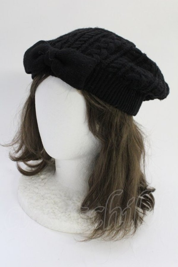 画像1: PINK HOUSE / リボンニット帽  黒 T-25-10-29-019-LO-AC-SA-ZT (1)