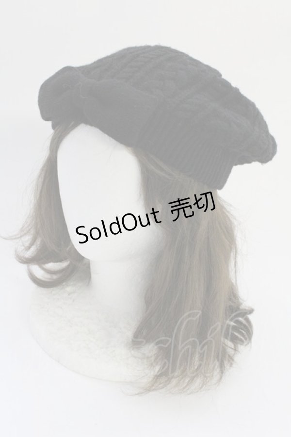 画像1: PINK HOUSE / リボンニット帽  黒 T-25-10-29-019-LO-AC-SA-ZT-K007 (1)