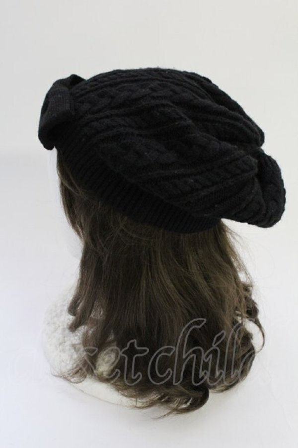 画像3: PINK HOUSE / リボンニット帽  黒 T-25-10-29-019-LO-AC-SA-ZT (3)