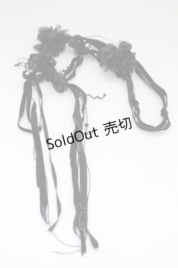 画像1: INGEBORG / フラワーモチーフリボン  黒 T-25-10-29-021-LO-AC-SA-ZT (1)