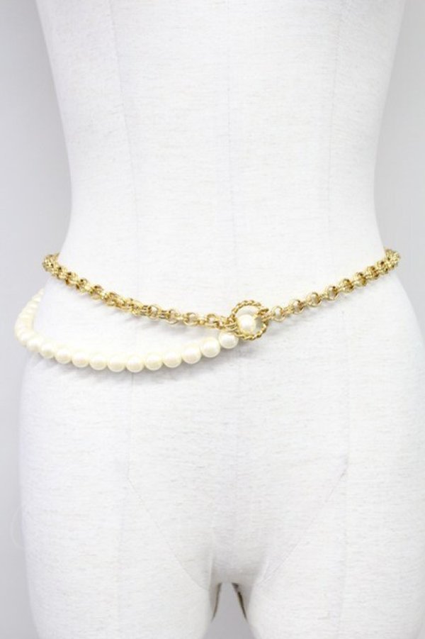 画像1: KETTY / パールチェーンベルト  白Ｘゴールド T-25-10-29-034-EL-AC-SA-ZT (1)