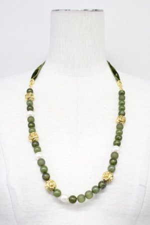 画像: INGEBORG / パールリボンネックレス  グリーン T-25-10-29-040-LO-AC-SA-ZT
