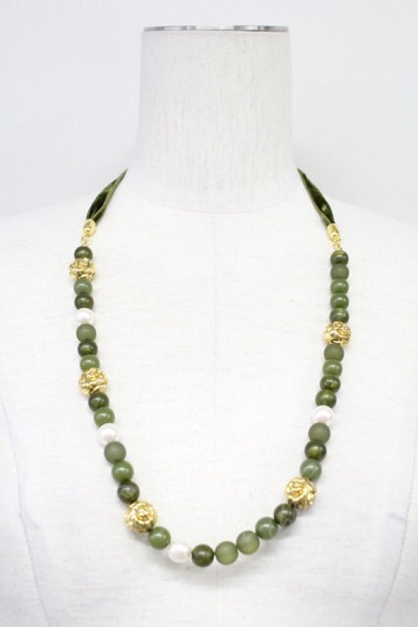 画像1: INGEBORG / パールリボンネックレス  グリーン T-25-10-29-040-LO-AC-SA-ZT (1)