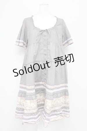 画像: 【SALE】PINK HOUSE / ローズプリント切替半袖チュニックワンピース  パープル T-25-10-29-004-LO-OP-SA-ZT430