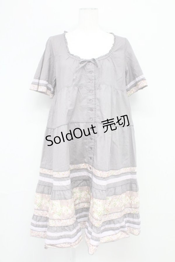 画像1: 【SALE】PINK HOUSE / ローズプリント切替半袖チュニックワンピース  パープル T-25-10-29-004-LO-OP-SA-ZT430 (1)