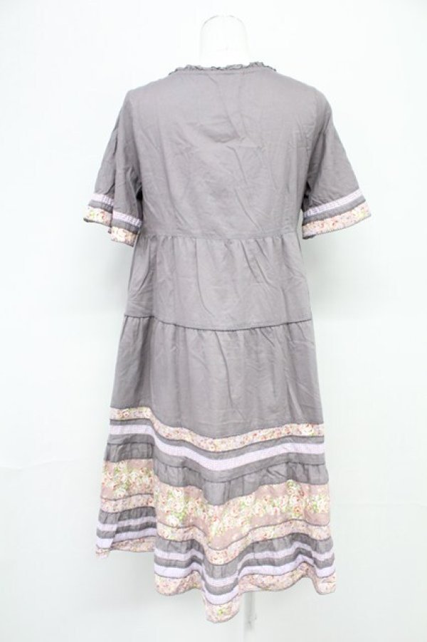 画像2: PINK HOUSE / ローズプリント切替半袖チュニックワンピース  パープル T-25-10-29-004-LO-OP-SA-ZT430 (2)