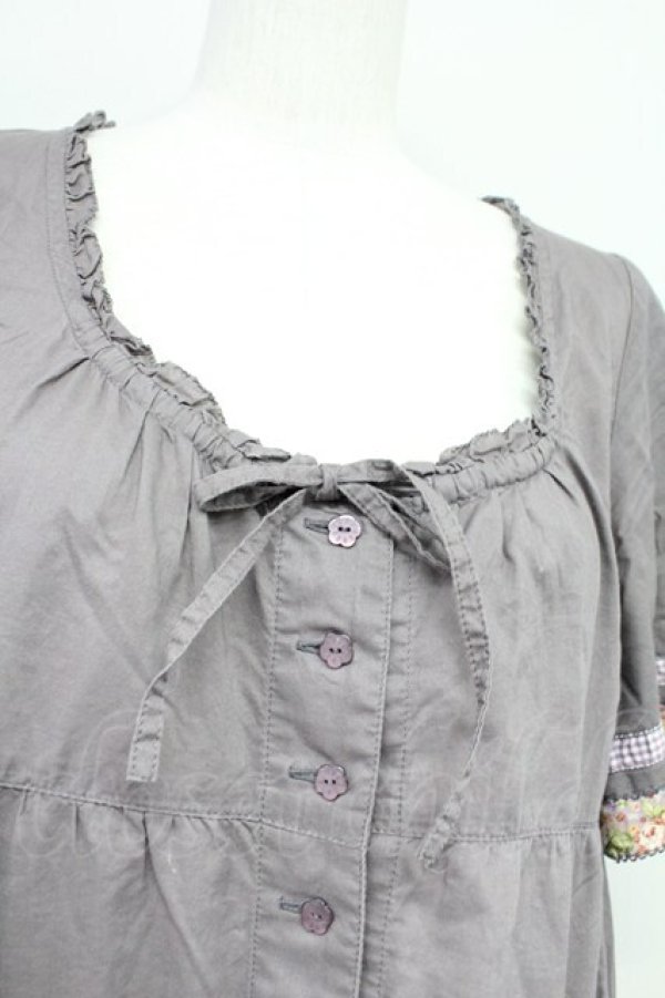 画像4: PINK HOUSE / ローズプリント切替半袖チュニックワンピース  パープル T-25-10-29-004-LO-OP-SA-ZT430 (4)