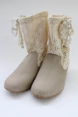 画像: PINK HOUSE / 綿レースショートブーツ  ベージュ T-25-10-29-053-LO-SH-SA-ZT