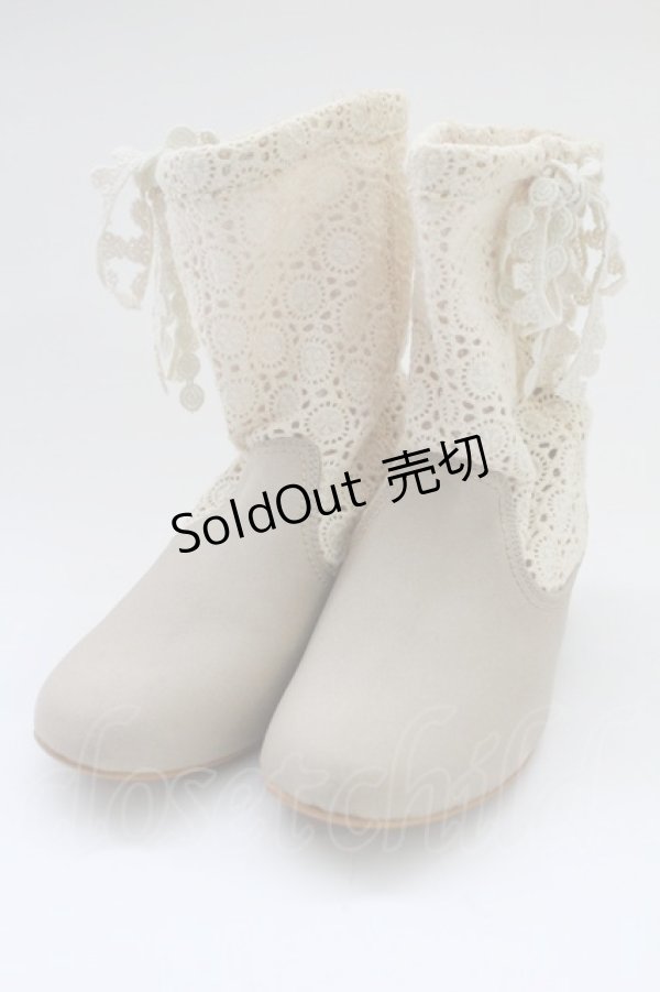 画像1: PINK HOUSE / 綿レースショートブーツ  ベージュ T-25-10-29-053-LO-SH-SA-ZT (1)