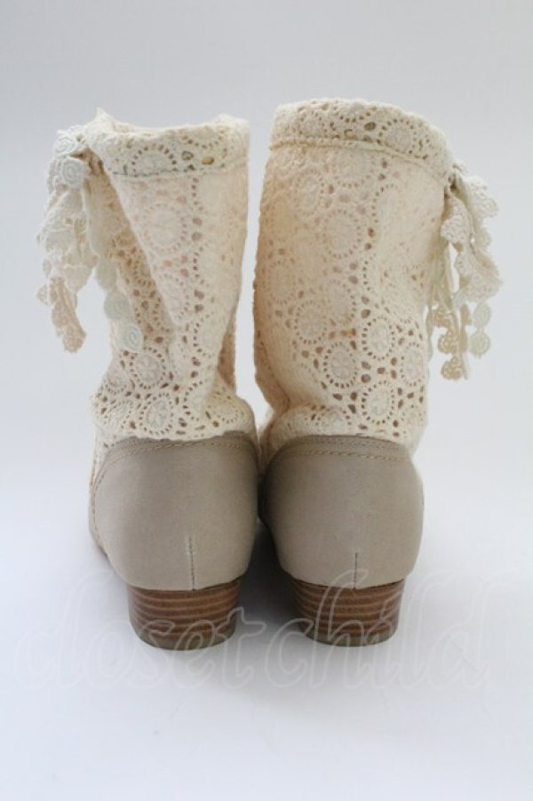 画像2: PINK HOUSE / 綿レースショートブーツ  ベージュ T-25-10-29-053-LO-SH-SA-ZT (2)