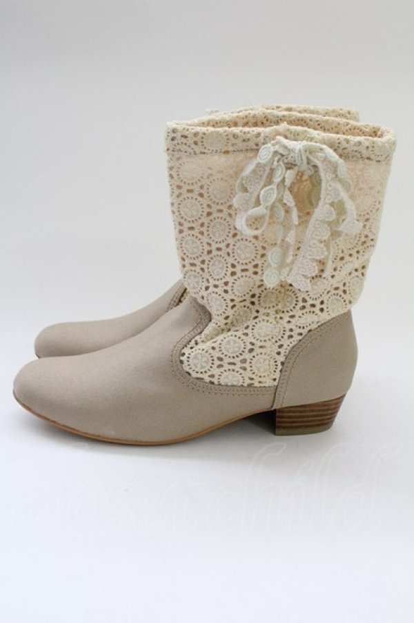 画像3: PINK HOUSE / 綿レースショートブーツ  ベージュ T-25-10-29-053-LO-SH-SA-ZT (3)