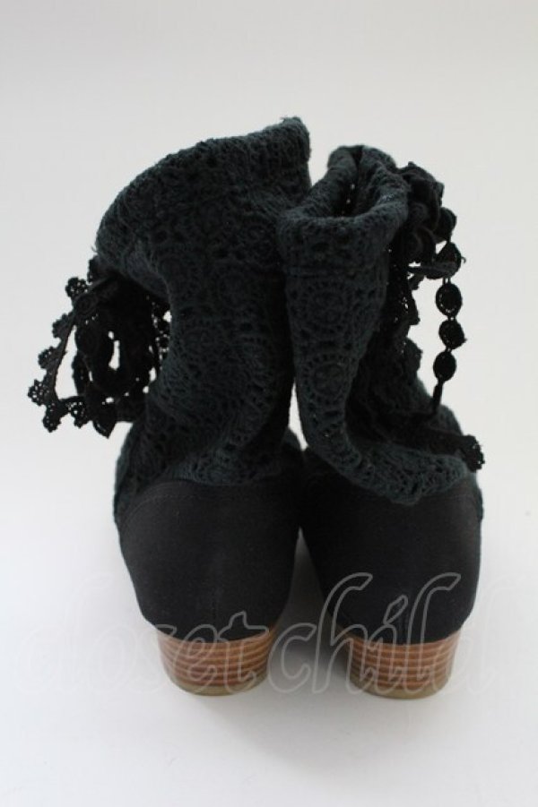 画像2: PINK HOUSE / 綿レースショートブーツ  ブラック T-25-10-29-054-LO-SH-SA-ZT (2)