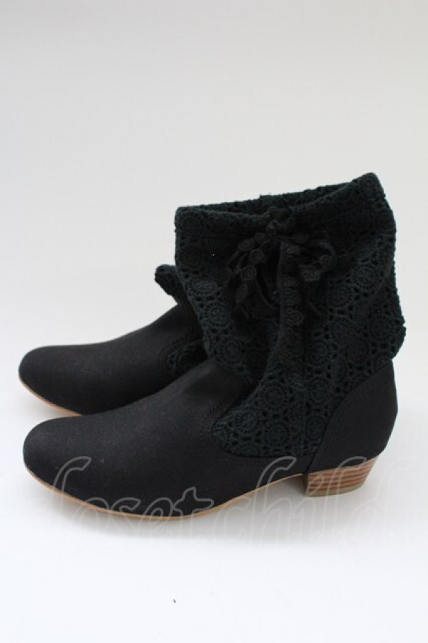 画像3: PINK HOUSE / 綿レースショートブーツ  ブラック T-25-10-29-054-LO-SH-SA-ZT (3)
