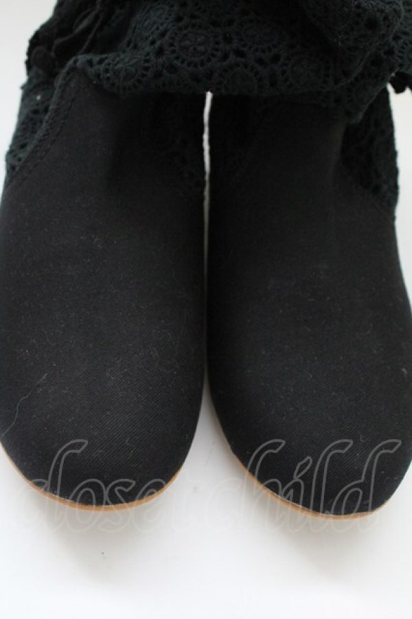 画像5: PINK HOUSE / 綿レースショートブーツ  ブラック T-25-10-29-054-LO-SH-SA-ZT (5)