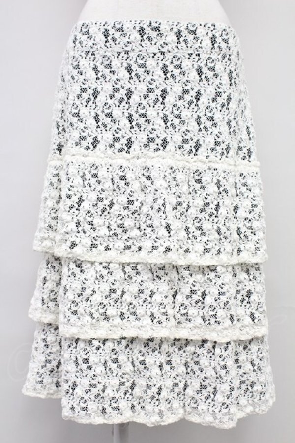 画像1: INGEBORG / レース重ねスカート 13 ブラック×ホワイト T-25-10-29-007-LO-SK-SA-ZT (1)