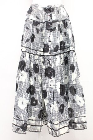 画像: PINK HOUSE / フラワー千鳥柄スカート  黒X白 T-25-10-29-008-LO-SK-SA-ZT