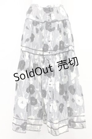 画像: PINK HOUSE / フラワー千鳥柄スカート  黒X白 T-25-10-29-008-LO-SK-SA-ZT