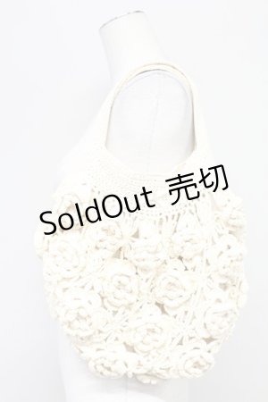 画像: PINK HOUSE / フラワーモチーフ&リボンニットバッグ  アイボリー T-25-10-29-009-LO-BG-SA-ZT