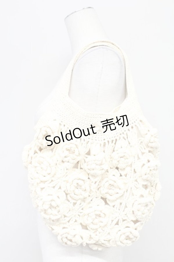 画像1: PINK HOUSE / フラワーモチーフ&リボンニットバッグ  アイボリー T-25-10-29-009-LO-BG-SA-ZT (1)