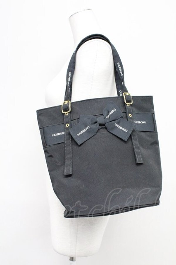 画像1: INGEBORG / ロゴベルトリボンハンドバッグ  黒Ｘゴールド T-25-10-29-016-LO-BG-SA-ZT (1)