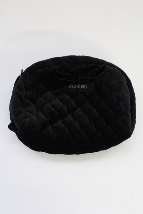 画像1: INGEBORG / ロゴリボンポーチ  黒 T-25-10-29-017-LO-BG-SA-ZT (1)