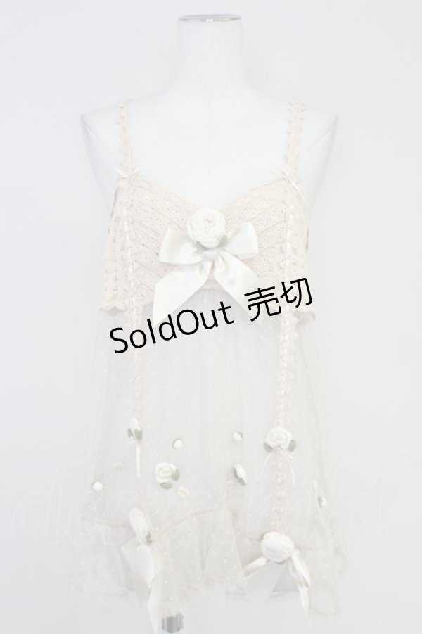 画像1: PINK HOUSE / カメリアモチーフリボンニットベビードール  アイボリー T-25-10-30-001-LO-TO-SA-ZI (1)