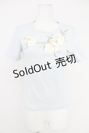 画像: INGEBORG / フラワーロゴ半袖カットソー  ブルーＸ白 T-25-10-30-003-LO-TO-SA-ZT237