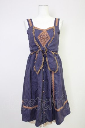 画像: axes femme / モチーフレース使いストライプワンピース  紫Ｘブラウン T-25-10-30-029-AX-OP-SA-ZT