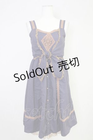 画像: axes femme / モチーフレース使いストライプワンピース  紫Ｘブラウン T-25-10-30-029-AX-OP-SA-ZI